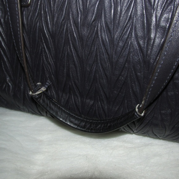 Coach Navy Blue Gathered Leather Satchel Tote - Picture 8 of 8